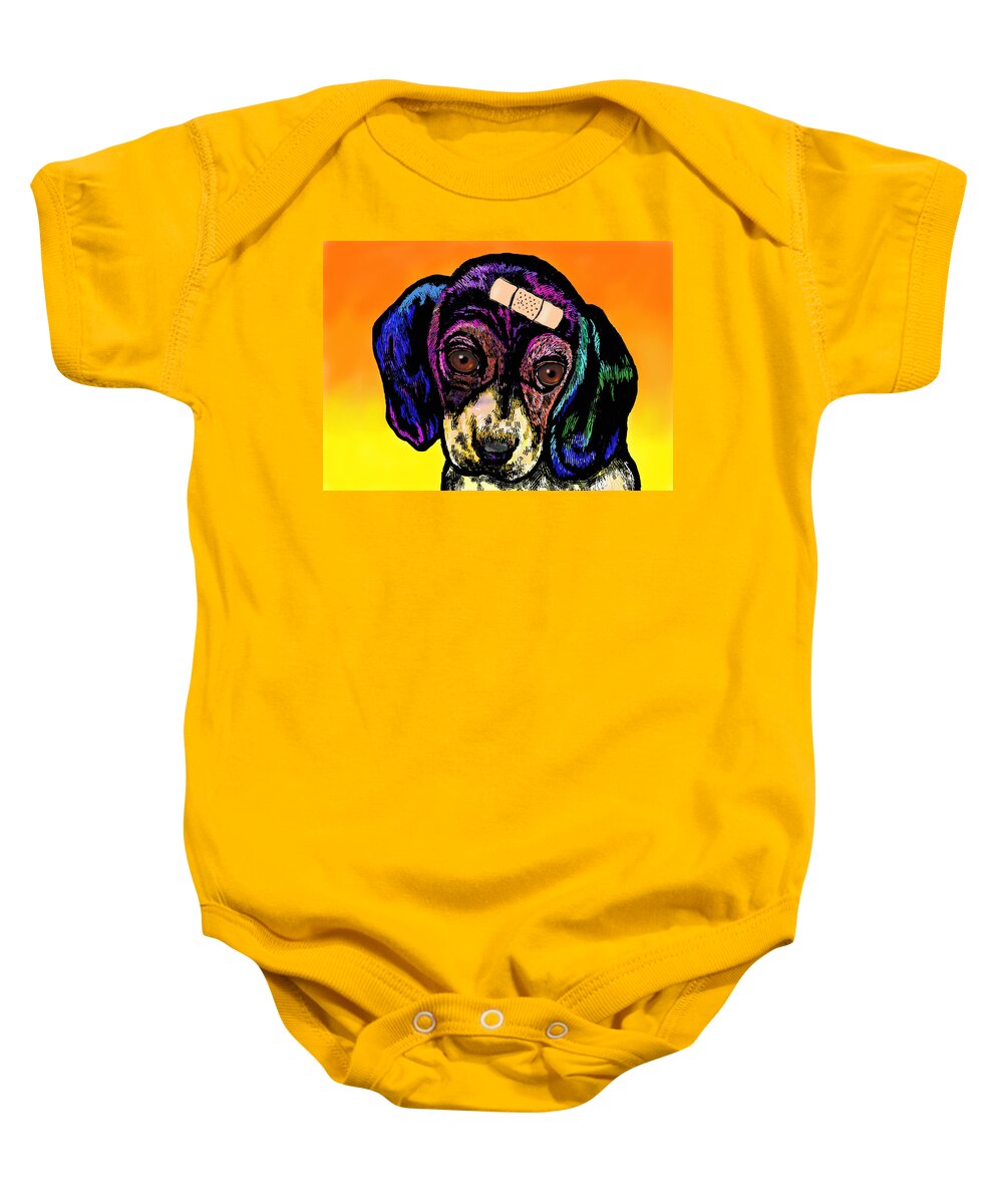 Dog Baby Onesie featuring the digital art Ouch Bayley by Cynthia Westbrook