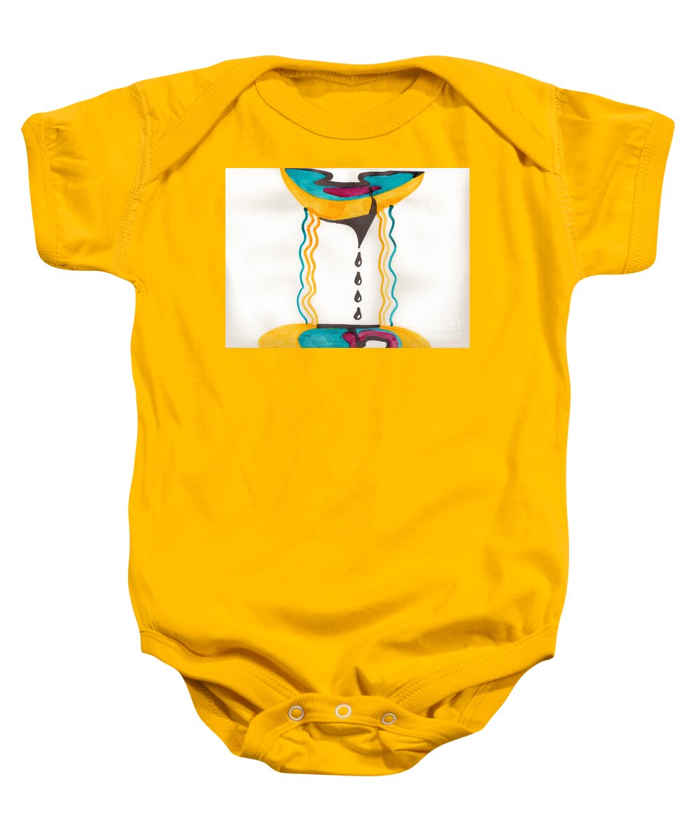 Indian Ink Drawing Baby Onesie featuring the mixed media Overflow by Mary Mikawoz