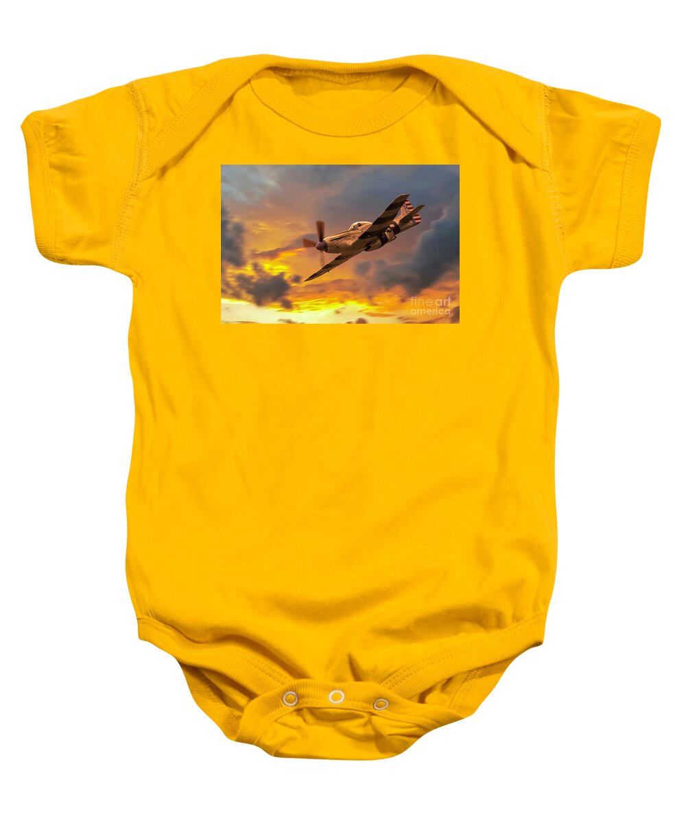 P-51 Mustang Baby Onesie featuring the digital art P-51 Fragile but Agile by Airpower Art