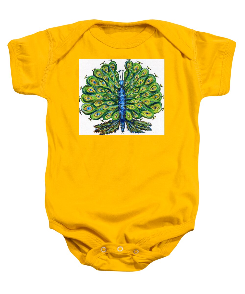 Peacock Baby Onesie featuring the painting Peacock Butterfly Illustration by Catherine Gruetzke-Blais