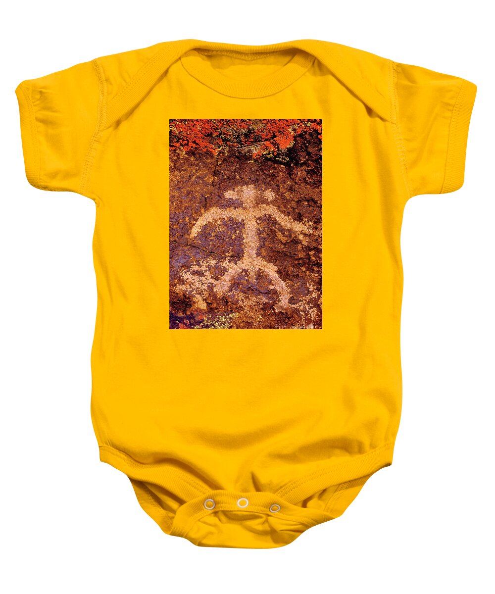 Dave Wellilng Baby Onesie featuring the photograph Petroglyph Of Man Little Petroglyph Canyon California by Dave Welling