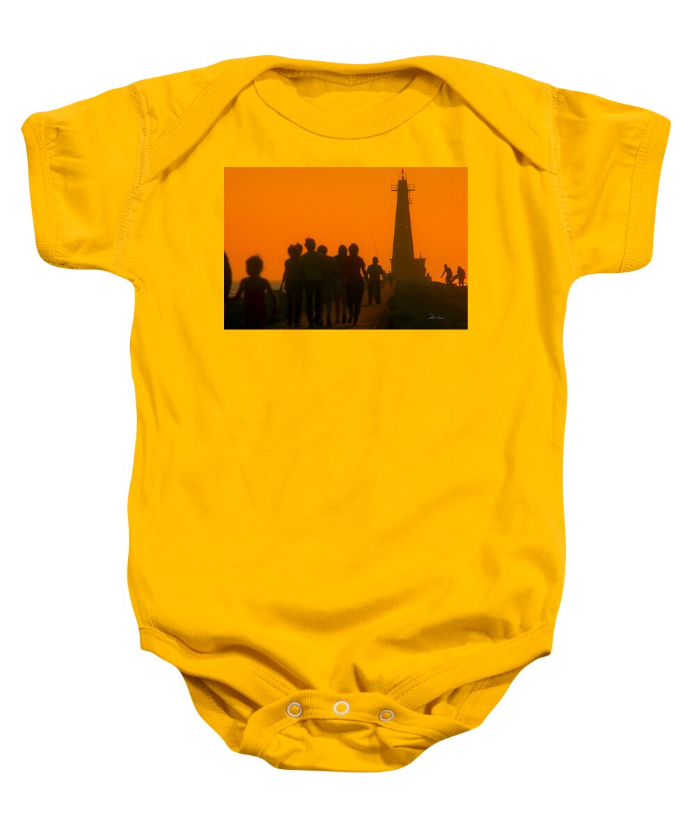 Photography Baby Onesie featuring the photograph Pier Walkers by Frederic A Reinecke