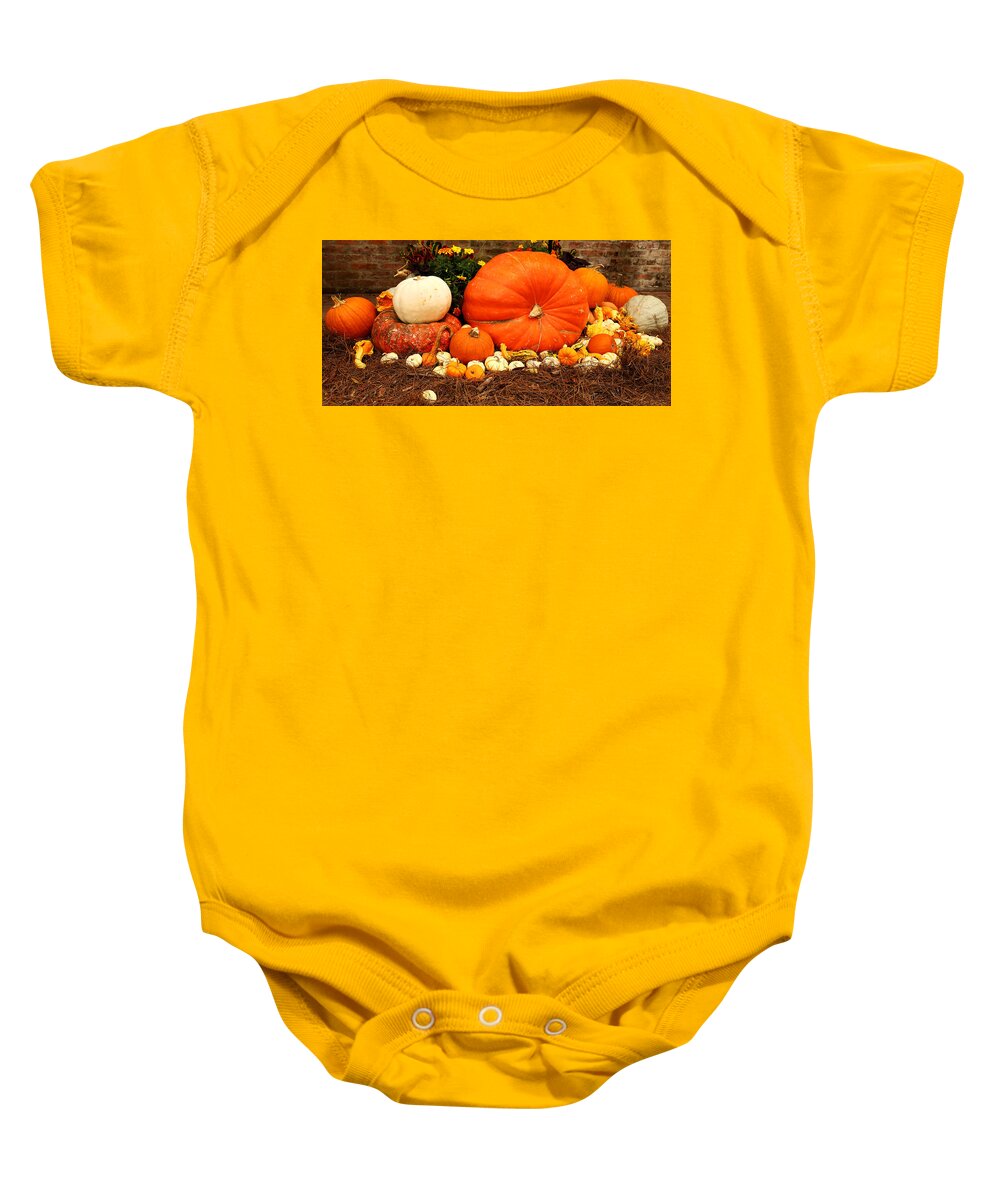 Pumpkin Baby Onesie featuring the photograph Pile of Pumpkins by Judy Vincent