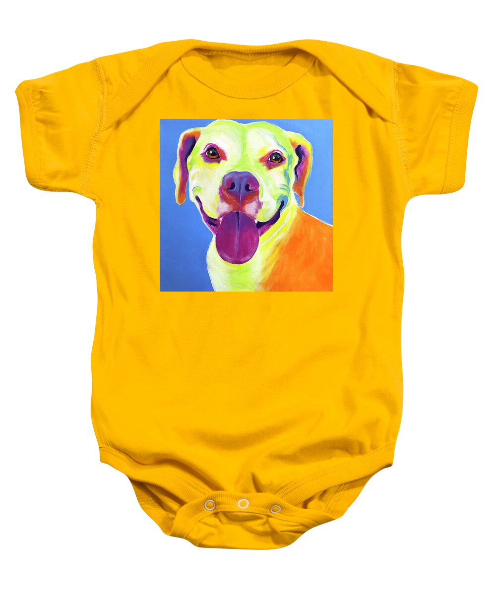 Pet Portrait Baby Onesie featuring the painting Pit Bull - Daisy by Dawg Painter