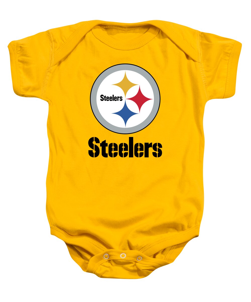 Pittsburgh Steelers Baby Onesie featuring the mixed media Pittsburgh Steelers on an abraded steel texture by Movie Poster Prints