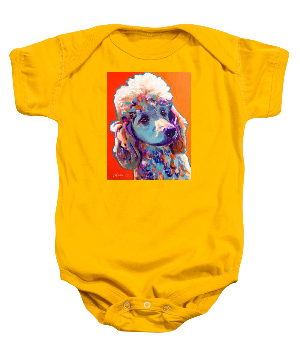 Poodle Baby Onesie featuring the painting Poodle - Bonnie by Dawg Painter