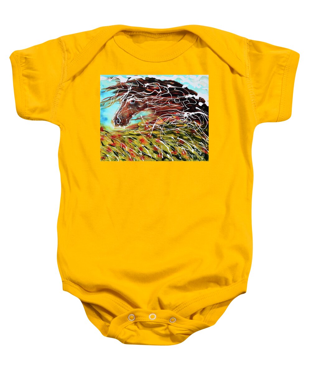 Horse Baby Onesie featuring the painting Poppy by Jonelle T McCoy