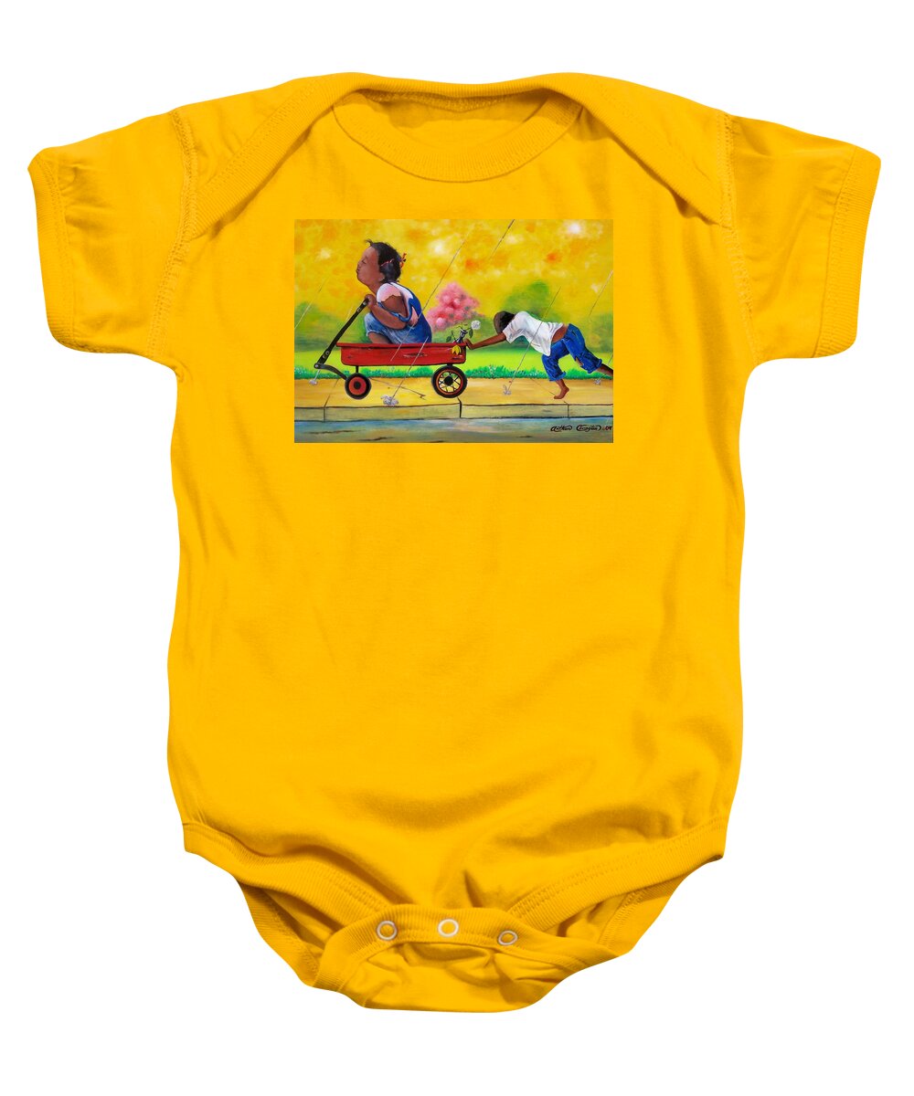  Children Baby Onesie featuring the painting Puppy Love by Arthur Covington