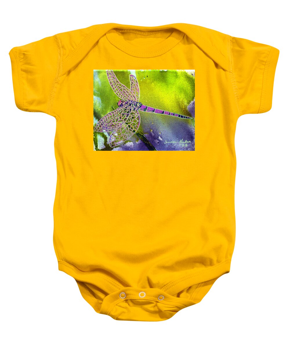 Dragonfly Baby Onesie featuring the painting Purple Dragonfly by Susan Kubes