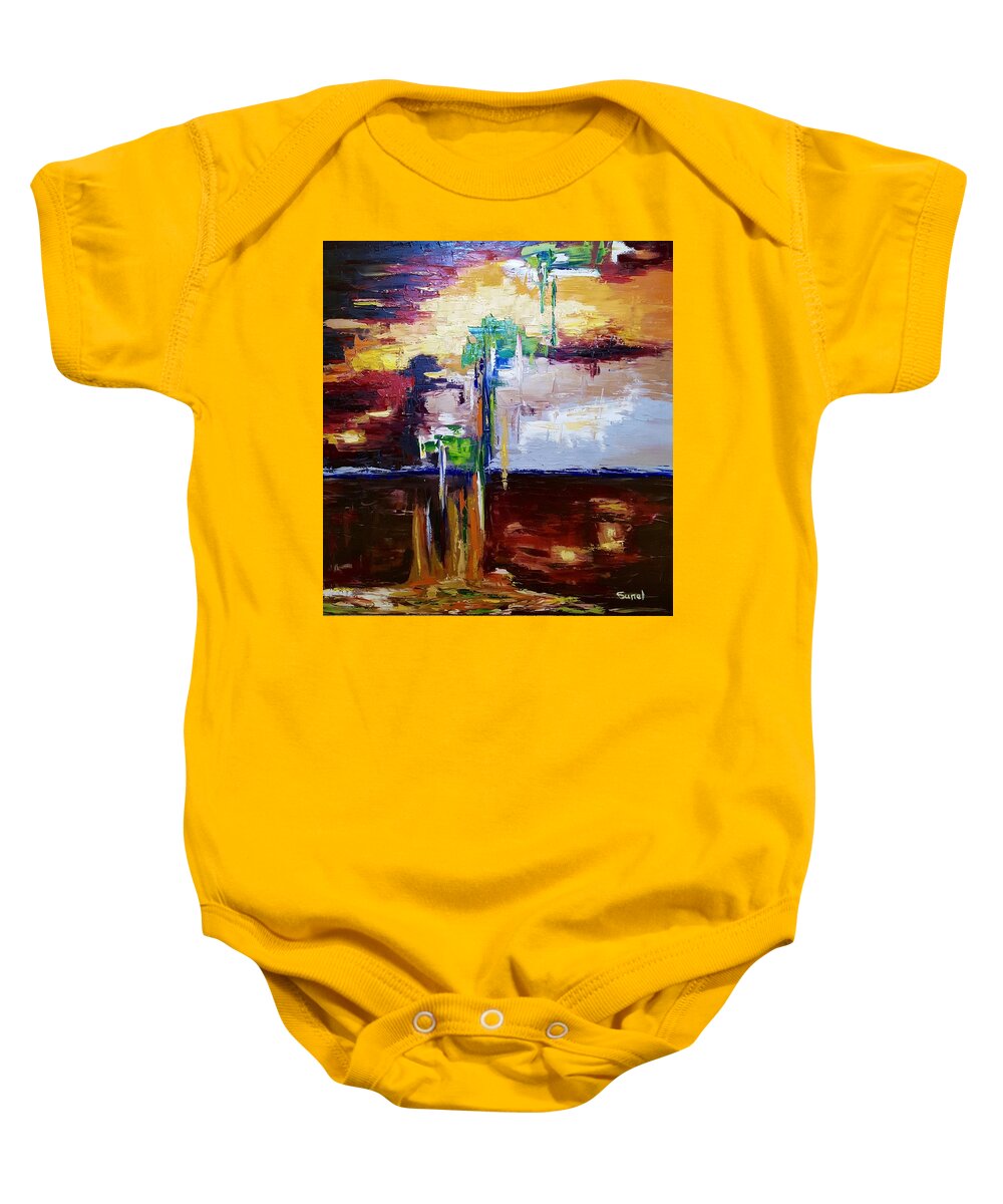 Abstract Baby Onesie featuring the painting Raining Colours by Sunel De Lange