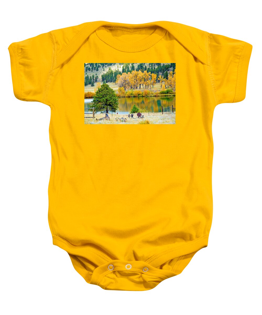 Pond Baby Onesie featuring the photograph Ranch Pond in Autumn by Robert Meyers-Lussier