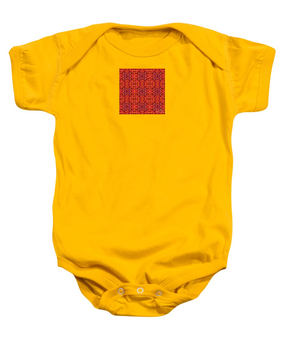 Red Baby Onesie featuring the digital art Red - T J O D Mandala Series Puzzle 4 Tile by Helena Tiainen