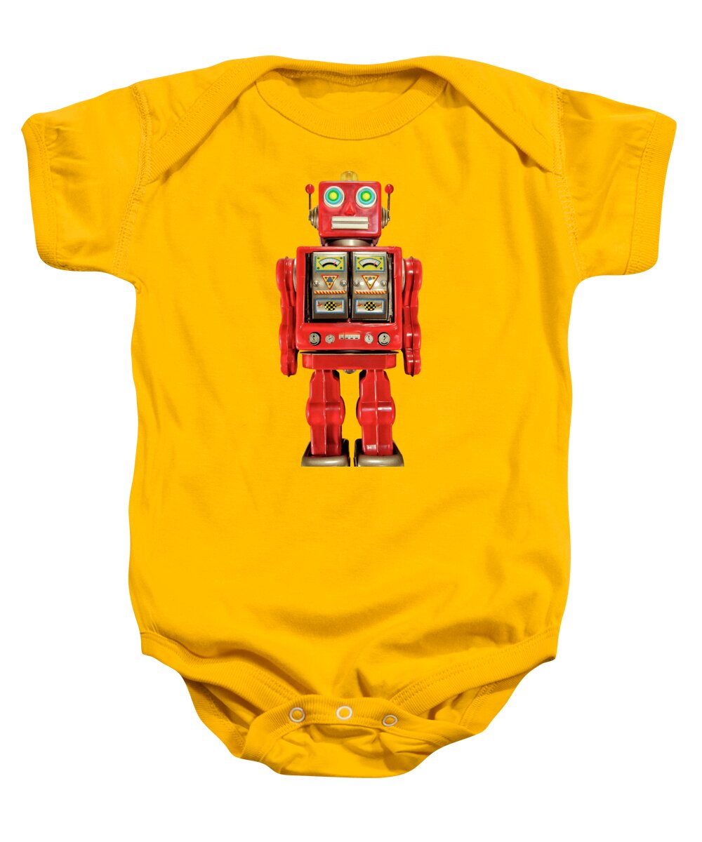 Classic Baby Onesie featuring the photograph Red Tin Toy Robot Pattern by YoPedro