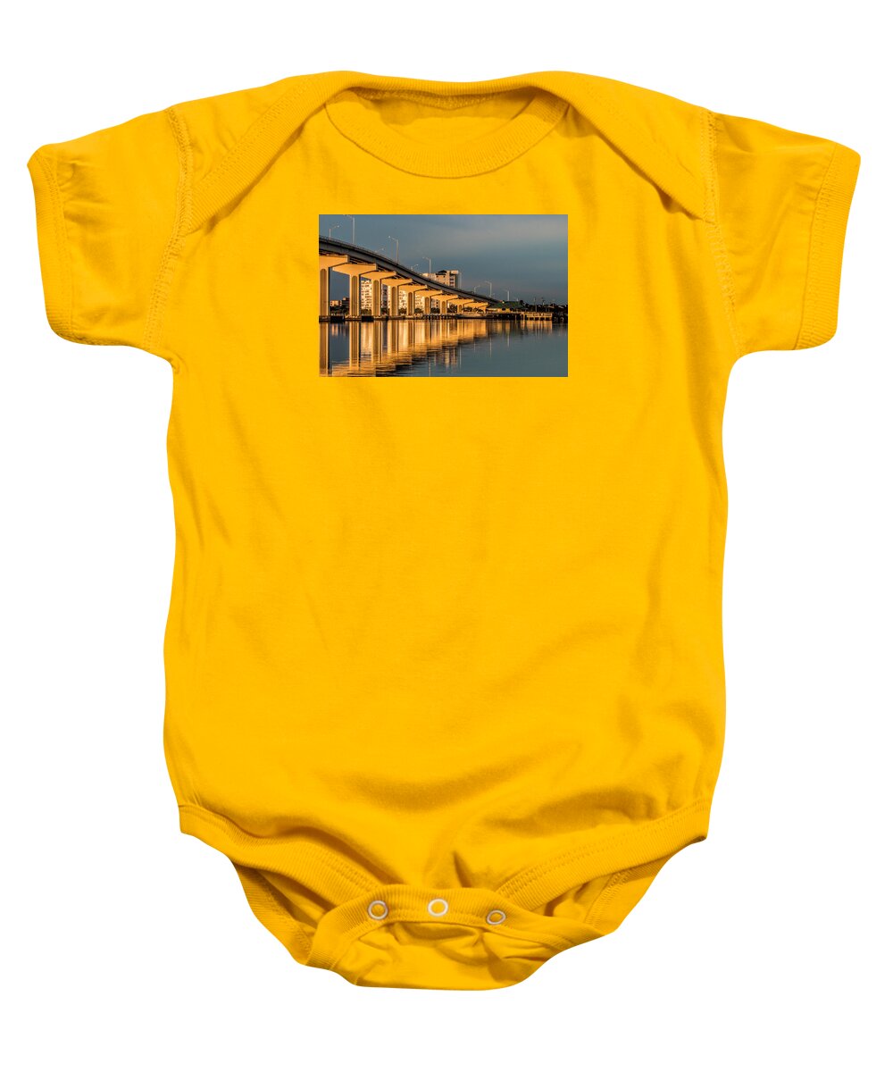 Reflection Baby Onesie featuring the photograph Reflections and Bridge by Dorothy Cunningham