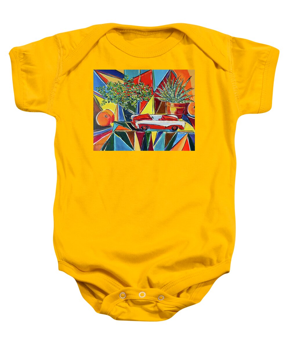 Abstract Expressionism Baby Onesie featuring the painting Retro Toy Car Still Life by Seeables Visual Arts