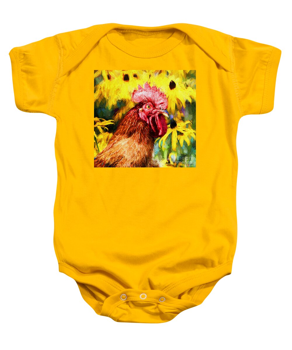 Rooster Baby Onesie featuring the painting Rhode Island Red Rooster by Tina LeCour