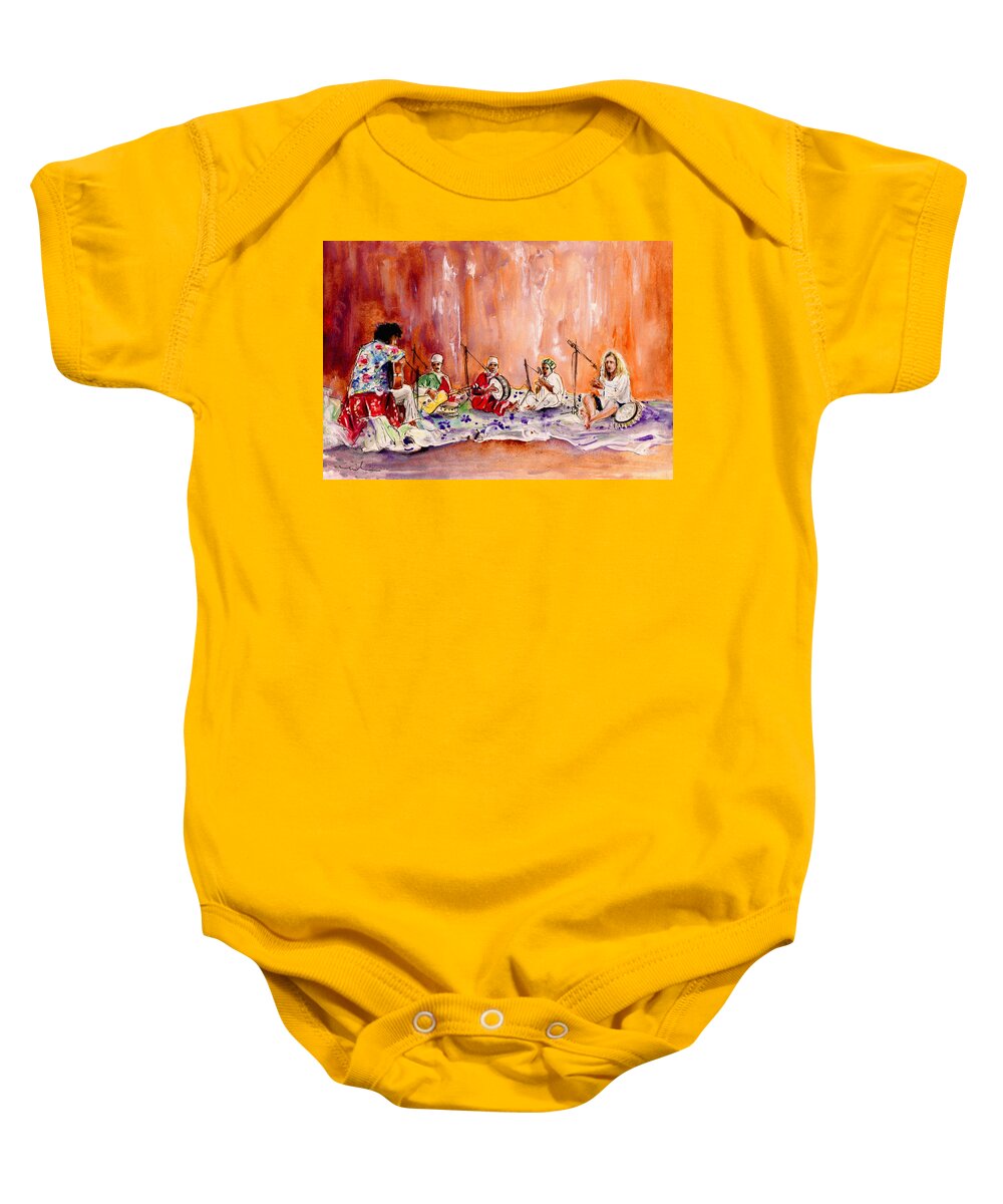 Music Baby Onesie featuring the painting Robert Plant And Jimmy Page In Morocco by Miki De Goodaboom
