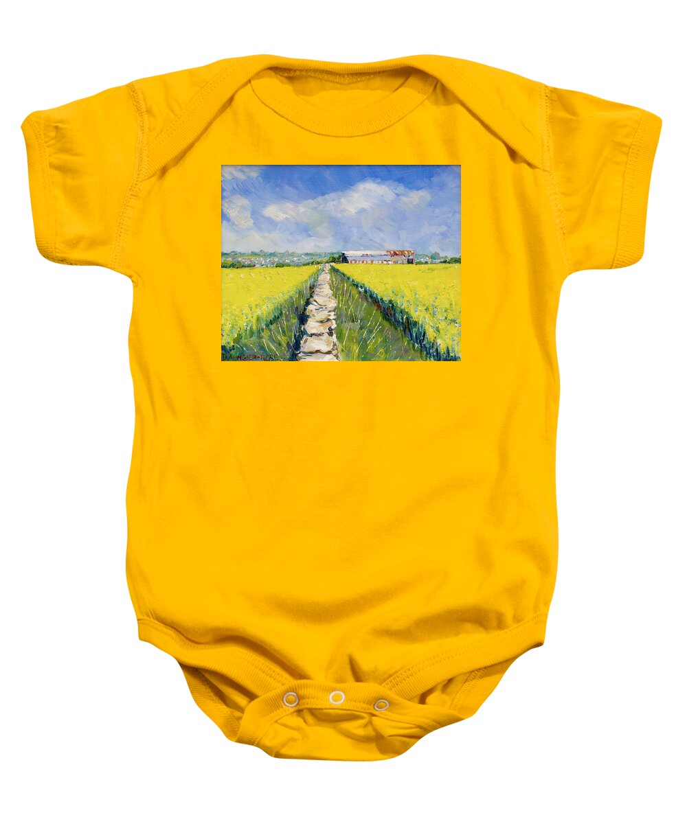 Art Baby Onesie featuring the painting Rusty Barns Near Frampton Mansell by Seeables Visual Arts