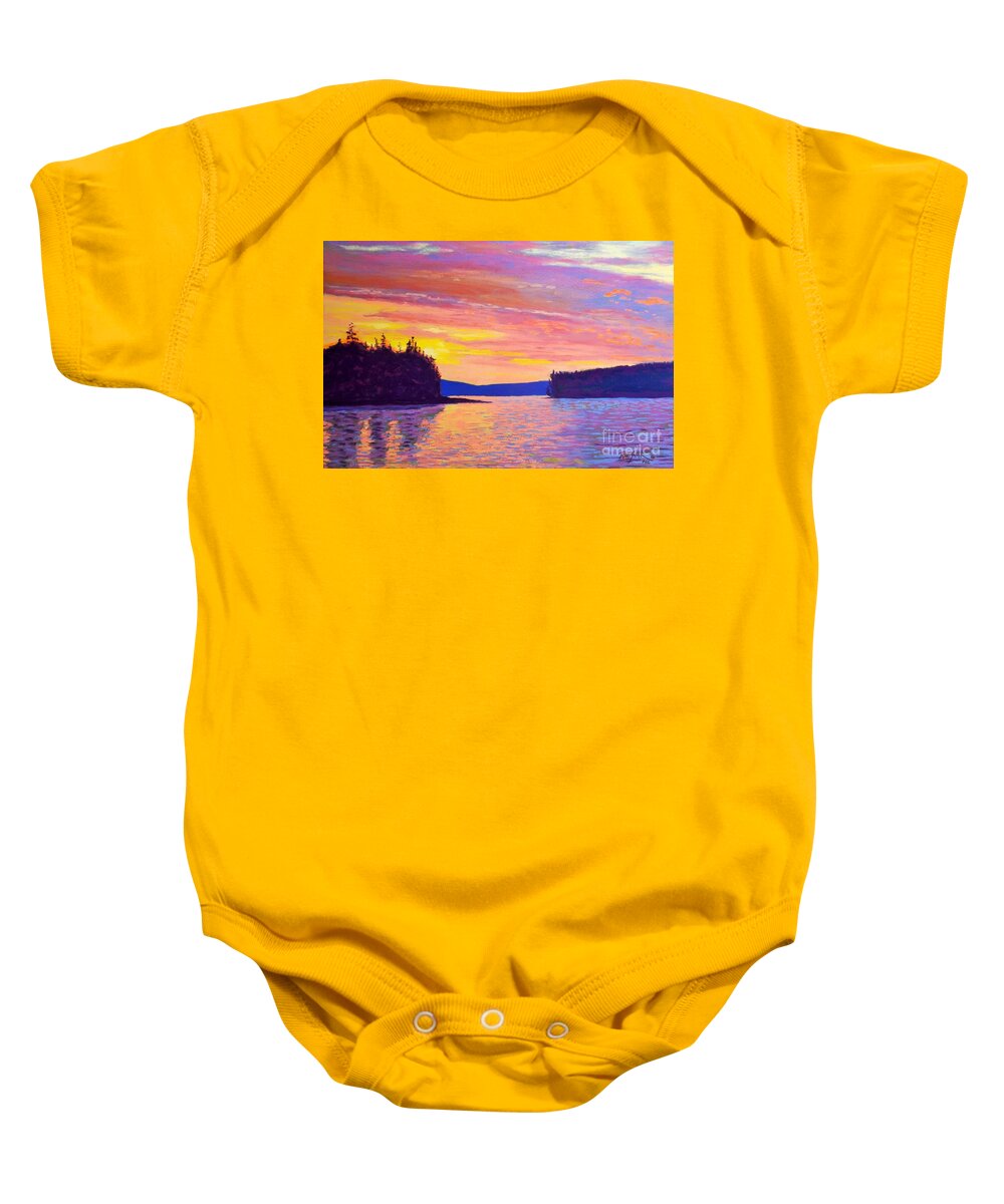 Pastels Baby Onesie featuring the pastel Sailing Home sunset by Rae Smith