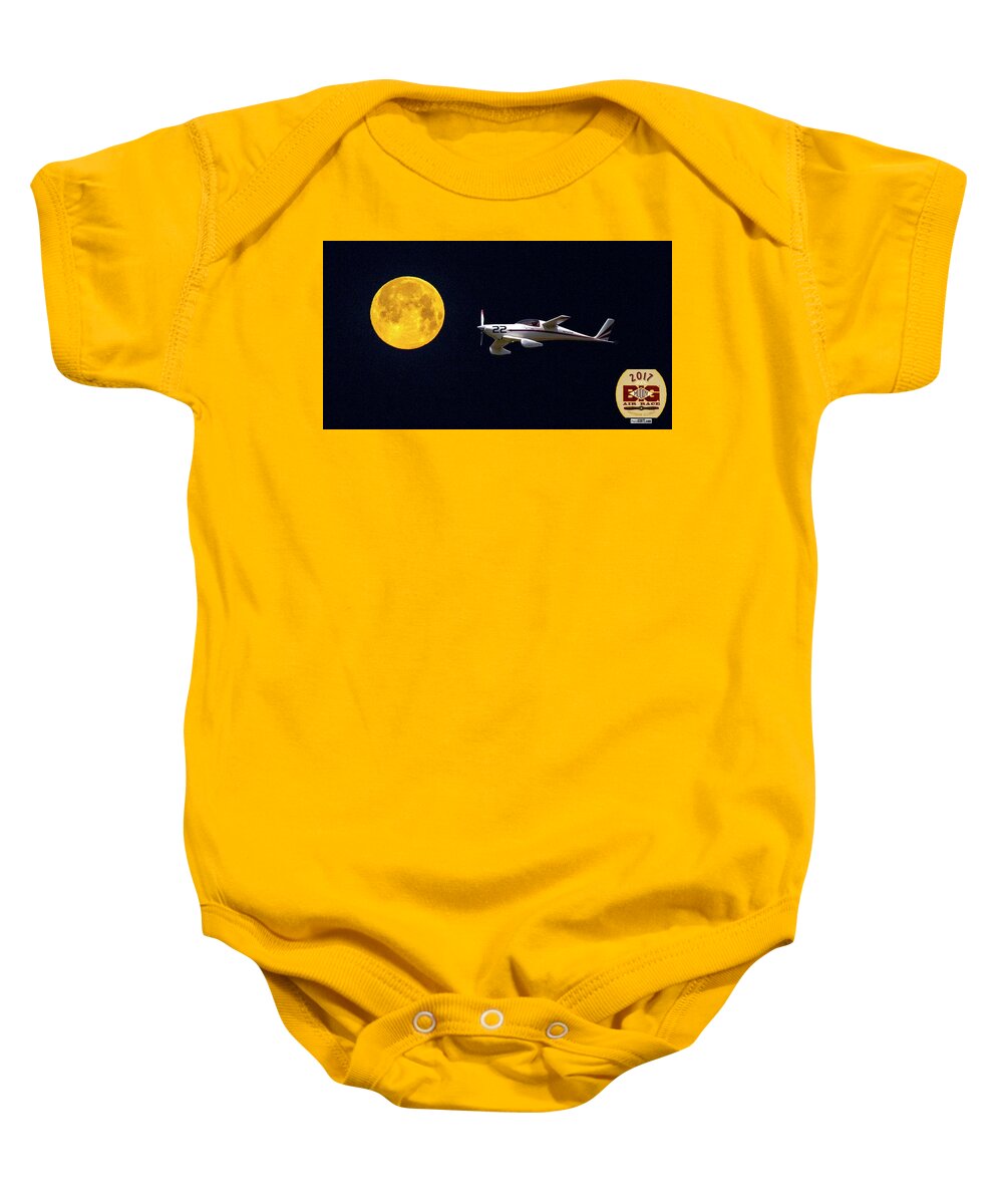 Big Muddy Air Race Baby Onesie featuring the photograph Sam and the moon by Jeff Kurtz