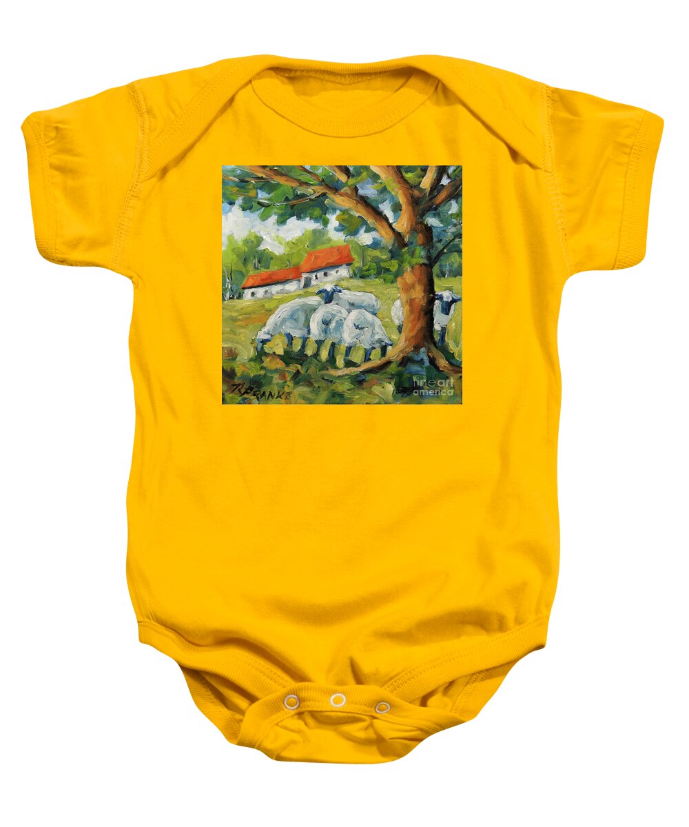 Sheep Baby Onesie featuring the painting Sheep on the Farm by Richard T Pranke