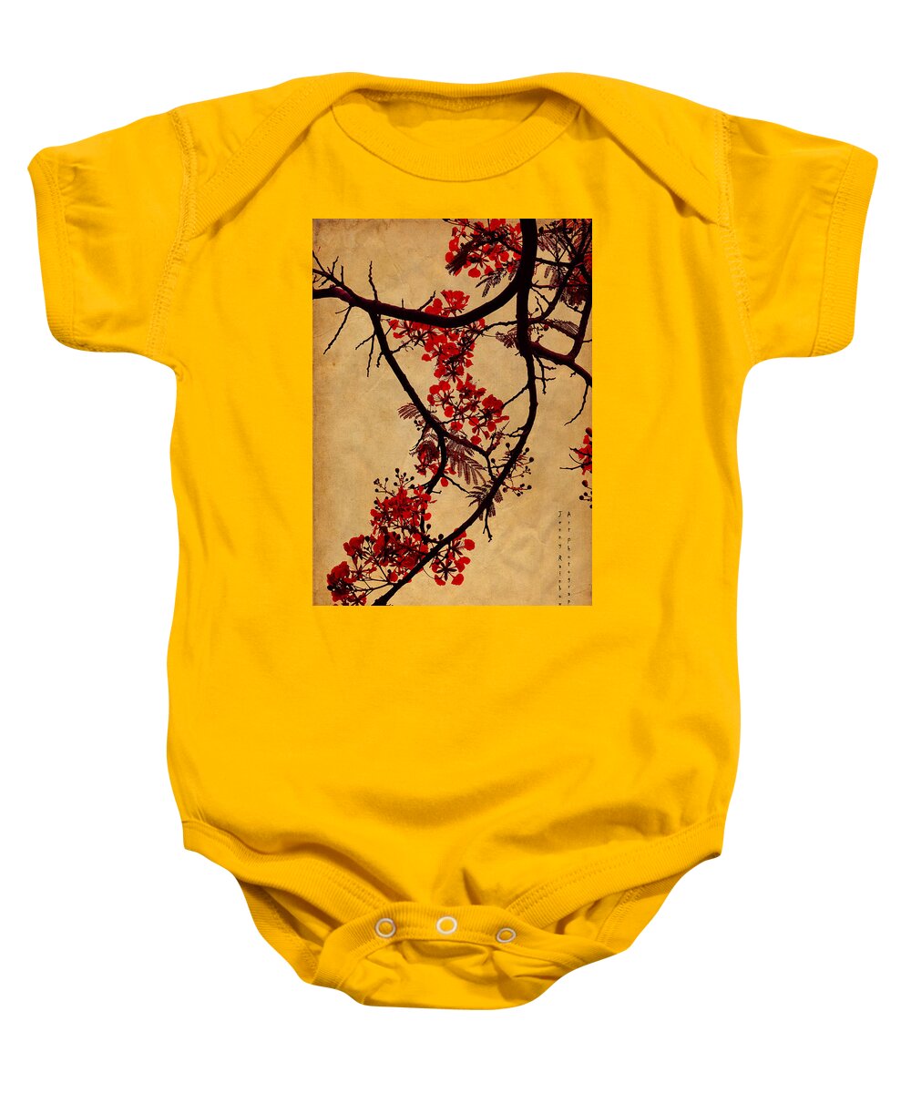 Spring Baby Onesie featuring the photograph Spring Bloosom in Maldives. Flamboyant Tree I. Japanese Style by Jenny Rainbow
