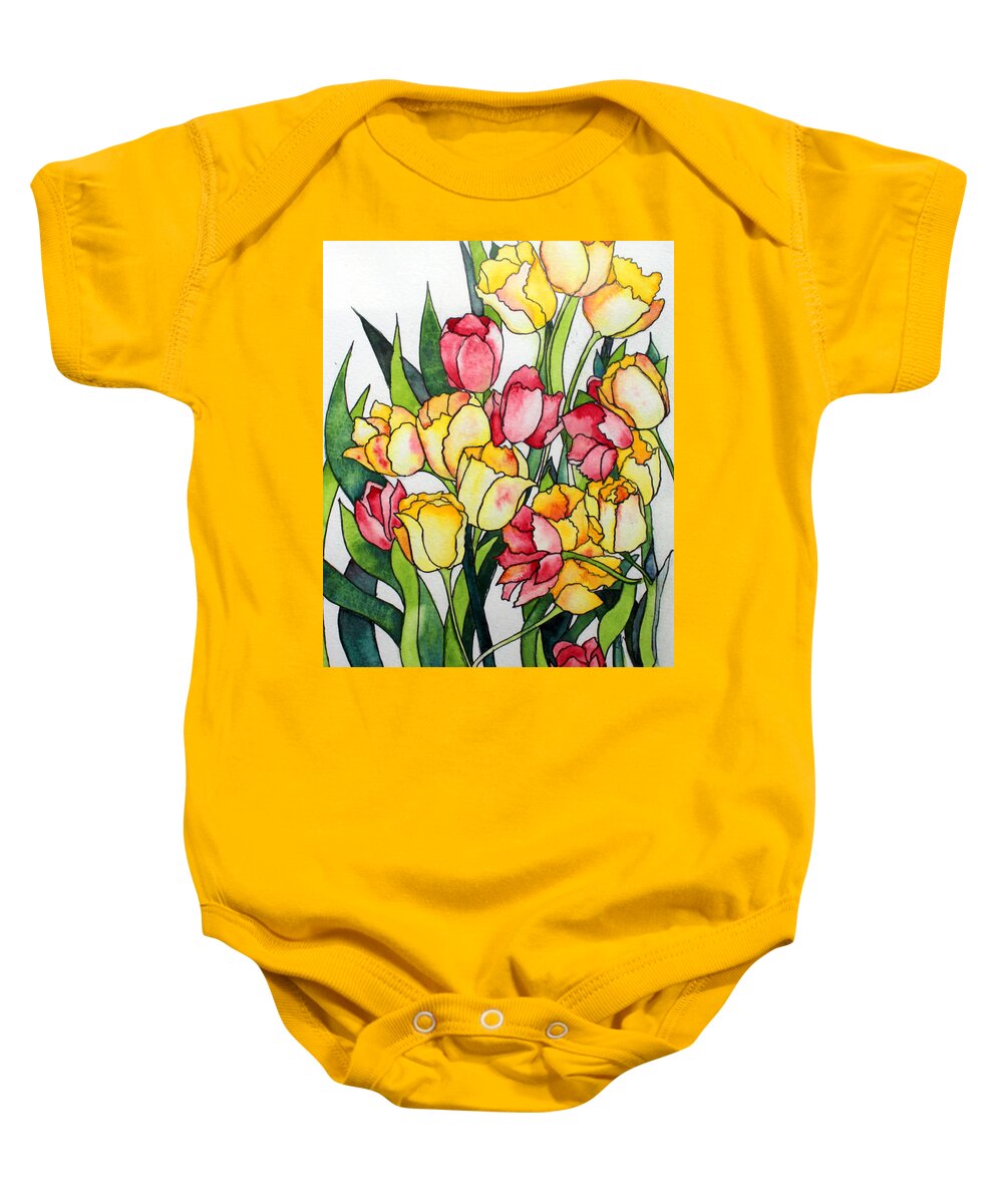 Tulips Baby Onesie featuring the painting Stained Glass Tulips Watercolor by Kimberly Walker