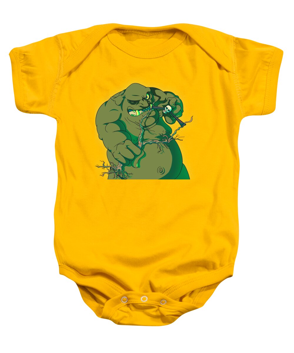 Ogre Baby Onesie featuring the digital art Storybook ogre shooting heads by Jorgo Photography