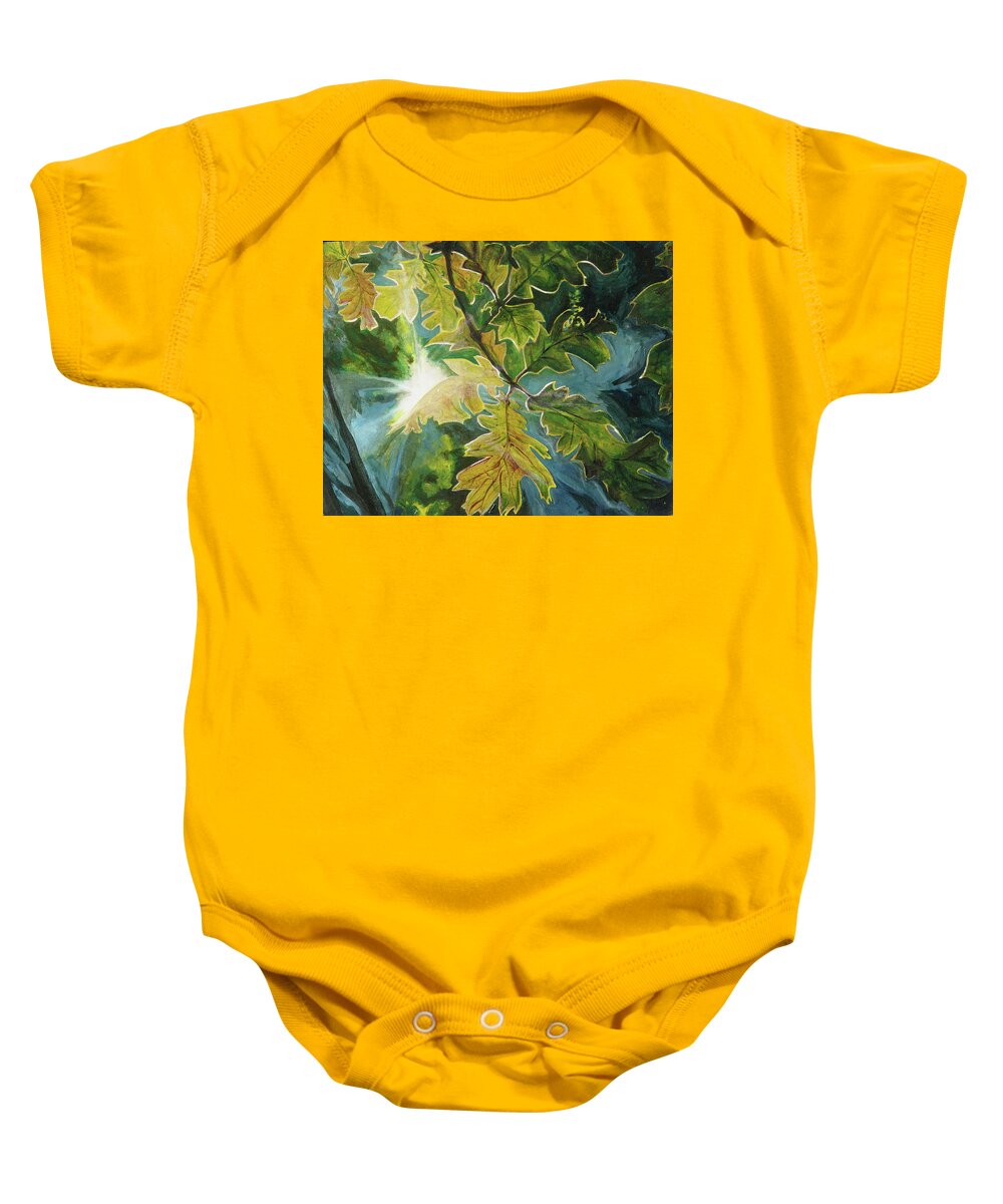 Sun Baby Onesie featuring the painting Sun Through Oak Leaves by Lynn Hansen