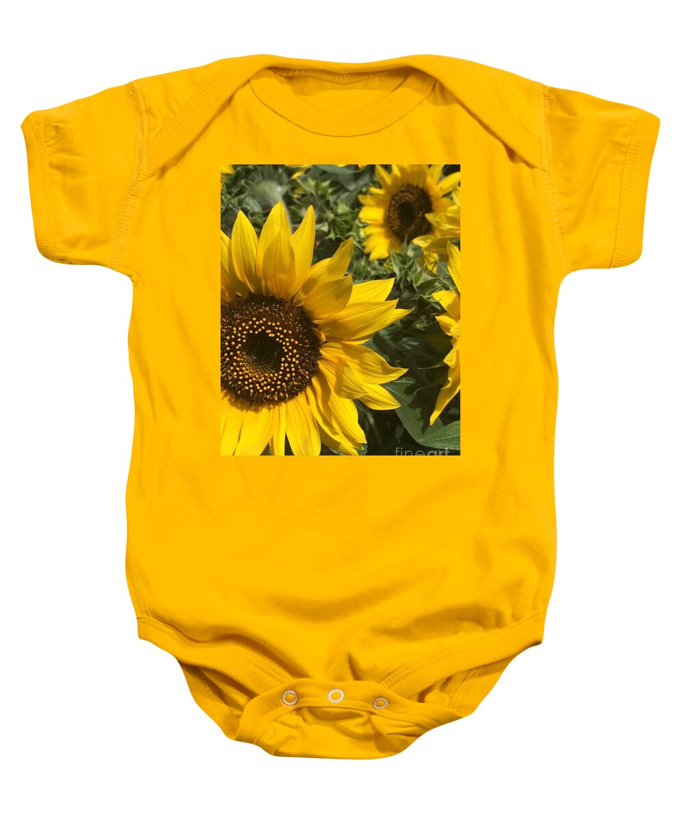 Happy Sunflowers Baby Onesie featuring the photograph Sunflowers by Jacklyn Duryea Fraizer