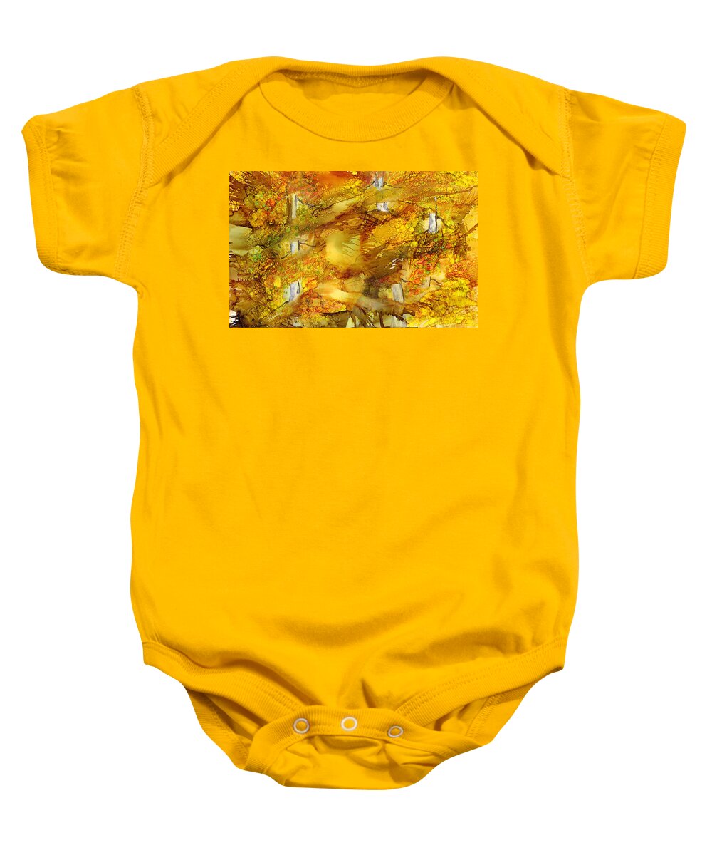 Aspen Baby Onesie featuring the painting Sunlight Dancing in the Aspen Forest by Charlene Fuhrman-Schulz