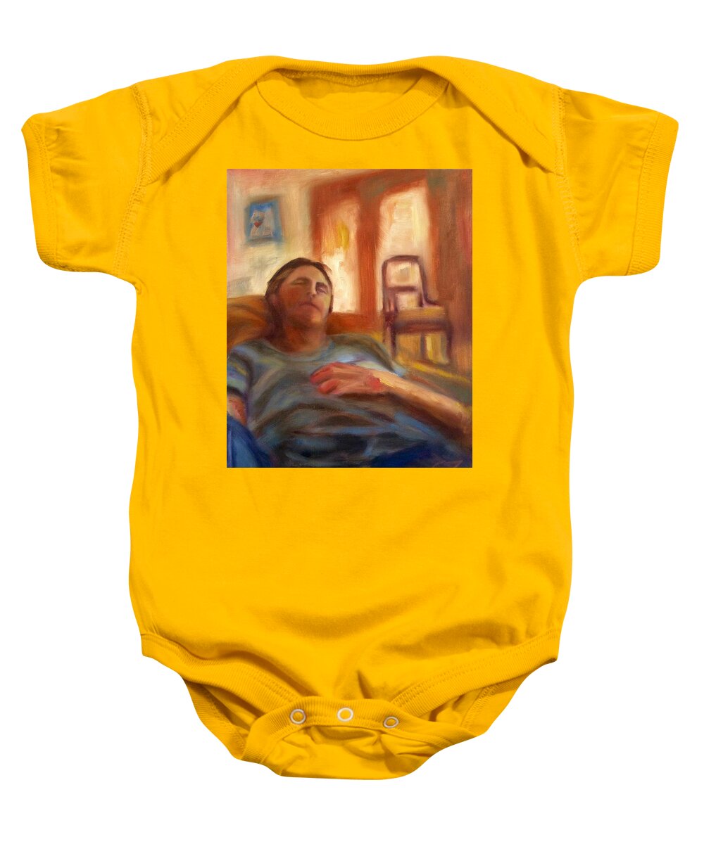 Figure Baby Onesie featuring the painting Sunny Couch Dreams by Suzy Norris