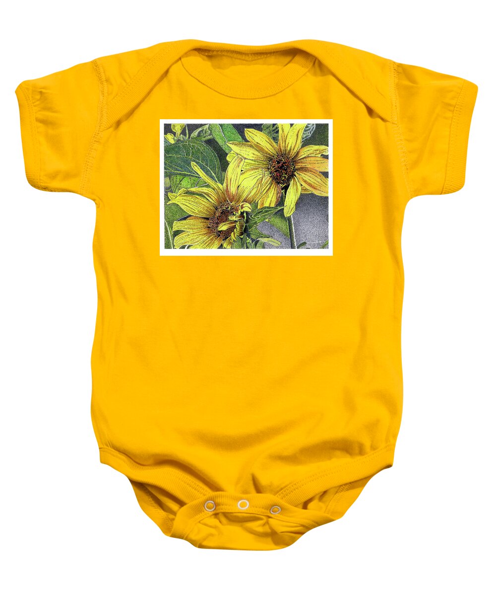 Sunflowers Baby Onesie featuring the mixed media Sunny Daze by Louise Howarth