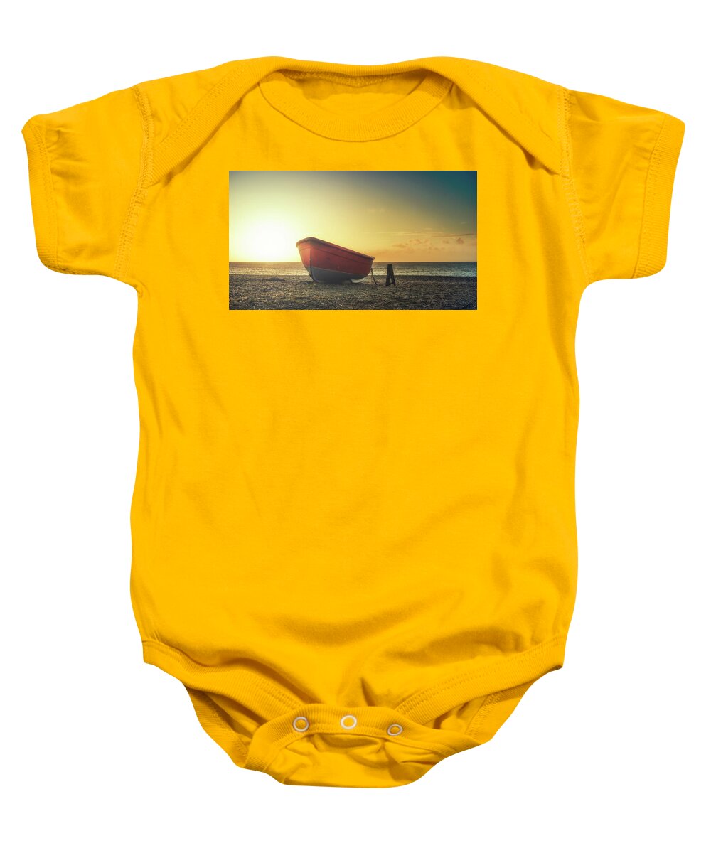 Beach Baby Onesie featuring the photograph Sunrise boat by James Billings