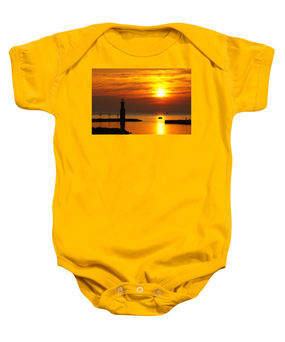 Lighthouse Baby Onesie featuring the photograph Sunrise Brushstrokes by Bill Pevlor