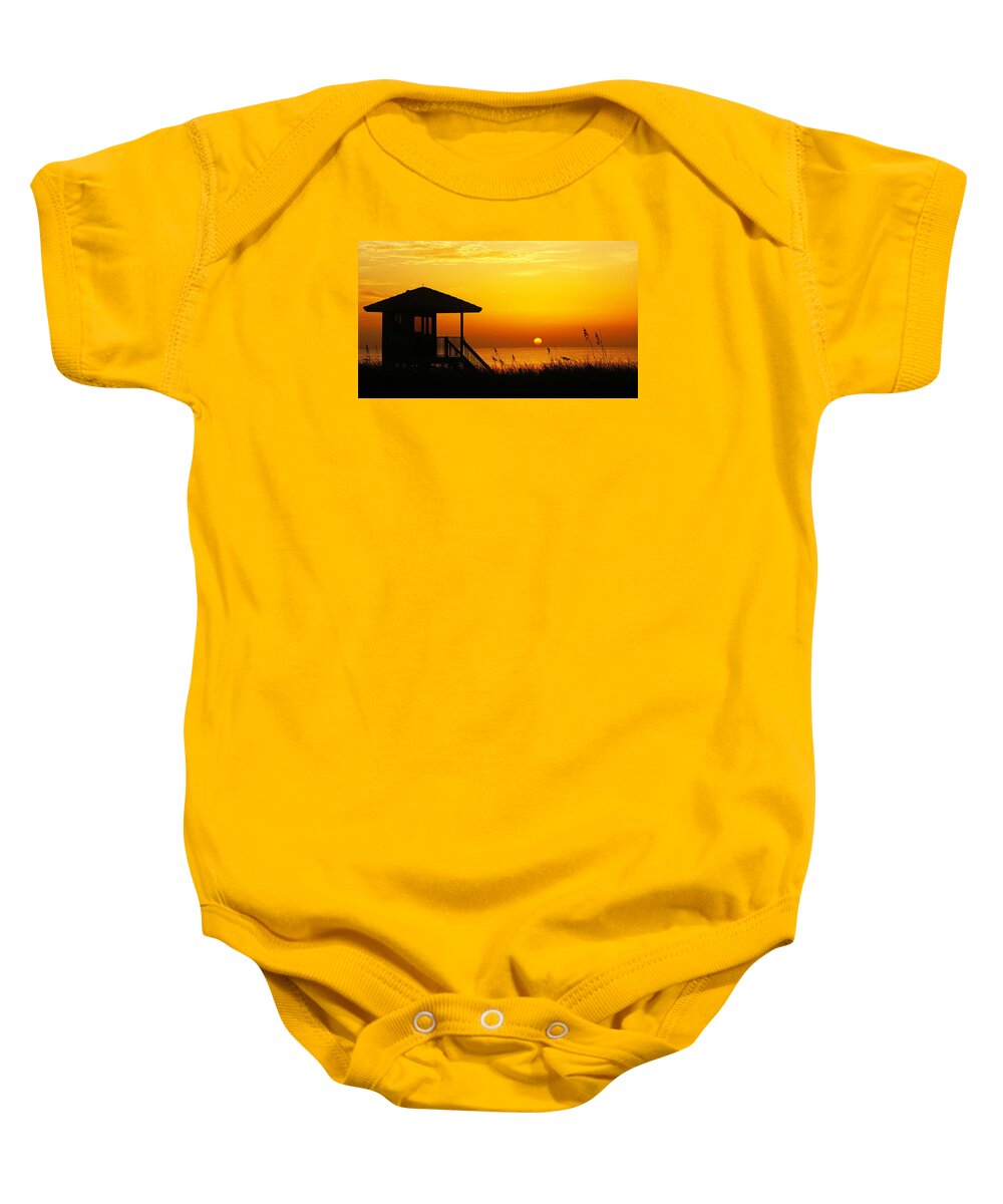 Lifeguard Station Baby Onesie featuring the photograph Sunrise Lifeguard Station by Lawrence S Richardson Jr