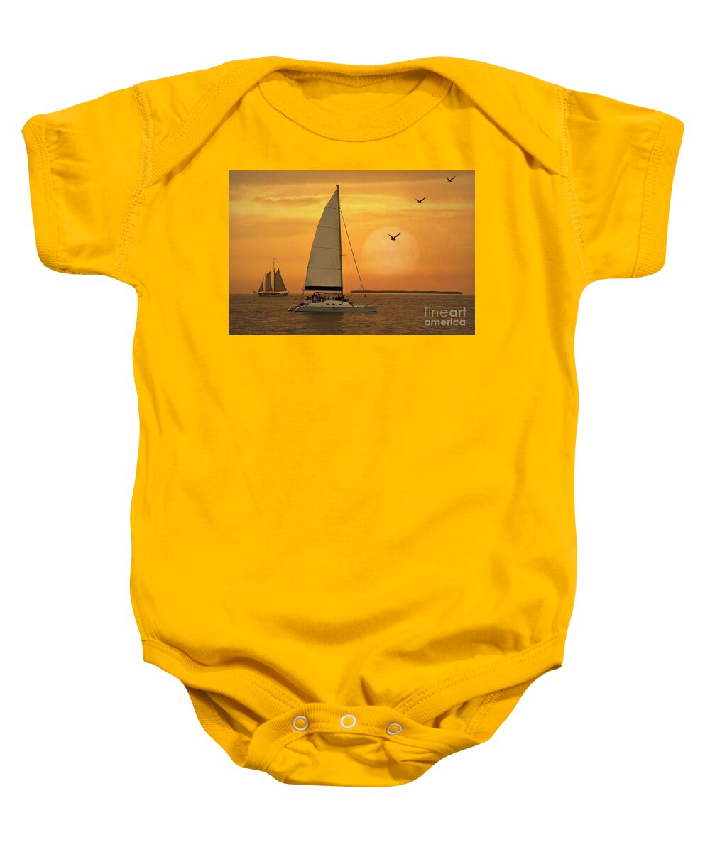 Activity Baby Onesie featuring the photograph Sunset Sail by Juli Scalzi