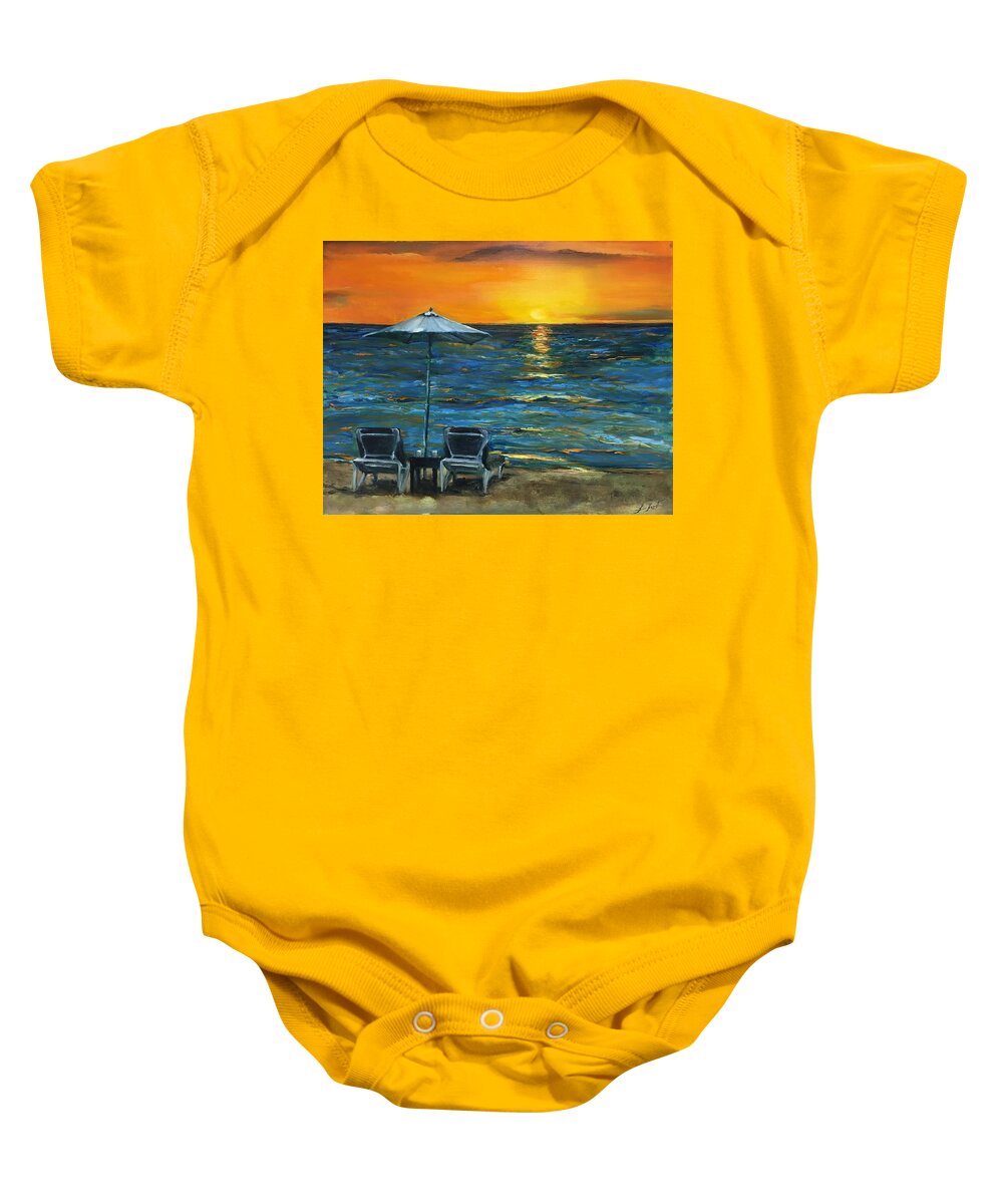 Sunset Baby Onesie featuring the painting sunset Time by Lindsay Frost