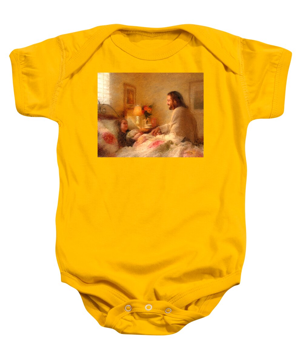 Jesus Baby Onesie featuring the painting The Comforter by Greg Olsen