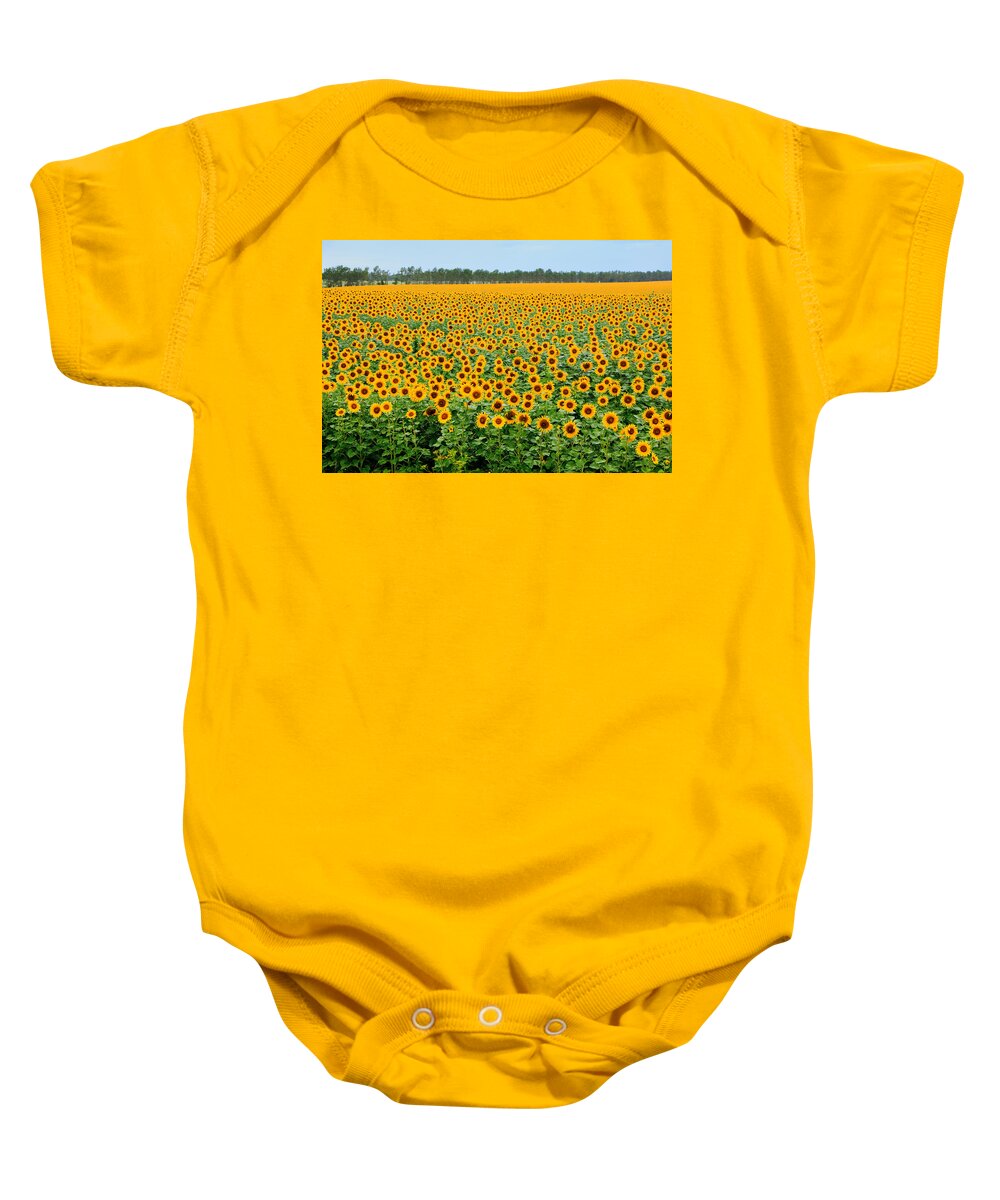 Sunflower Baby Onesie featuring the photograph The Field of Suns by Victor Kovchin