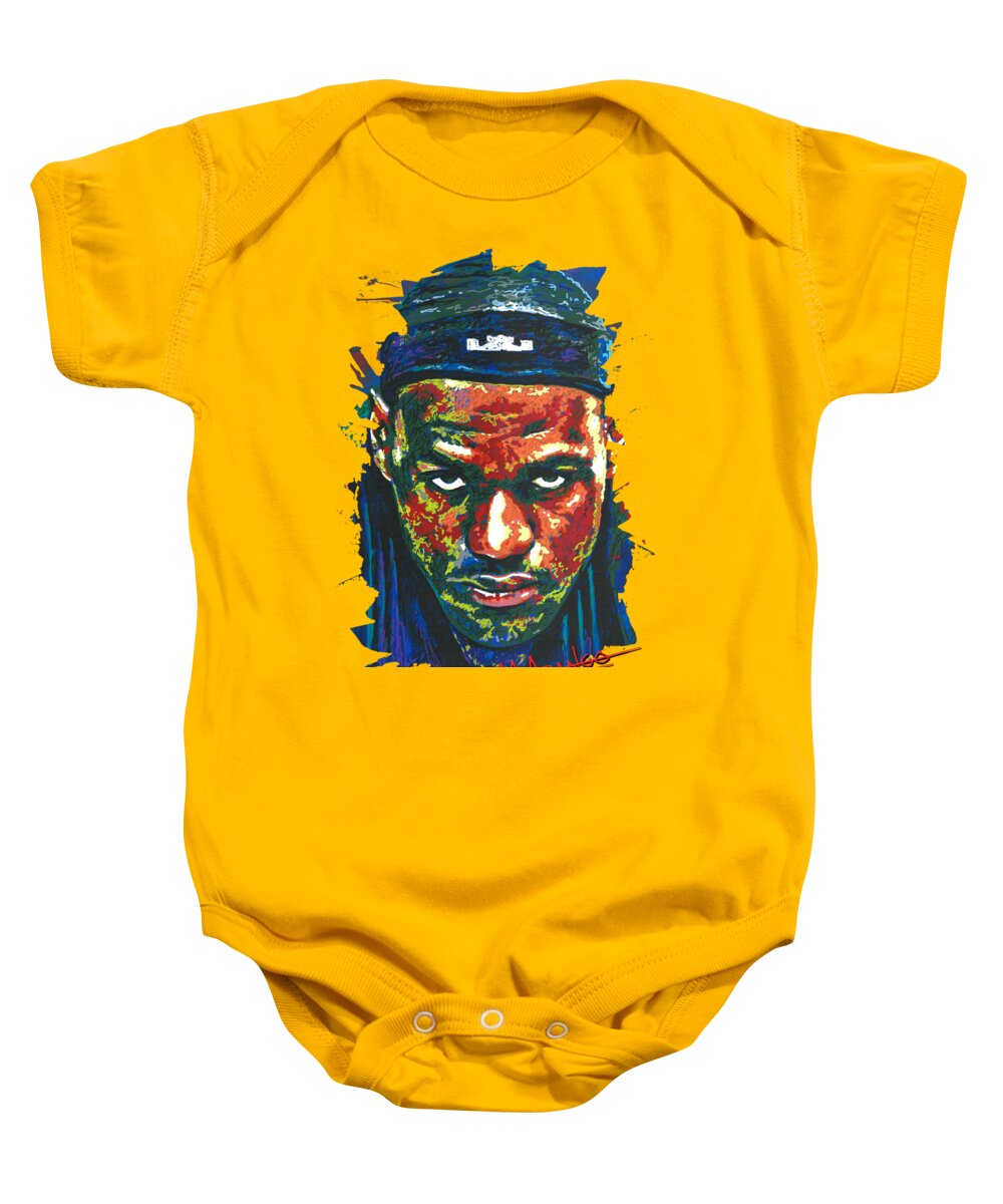 Lebron Baby Onesie featuring the painting The LeBron Death Stare by Maria Arango