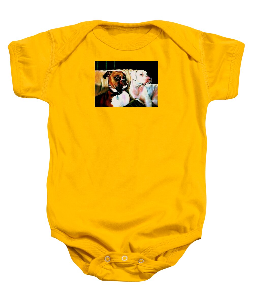 Dogs Baby Onesie featuring the painting Two Dogs by Georgia Doyle