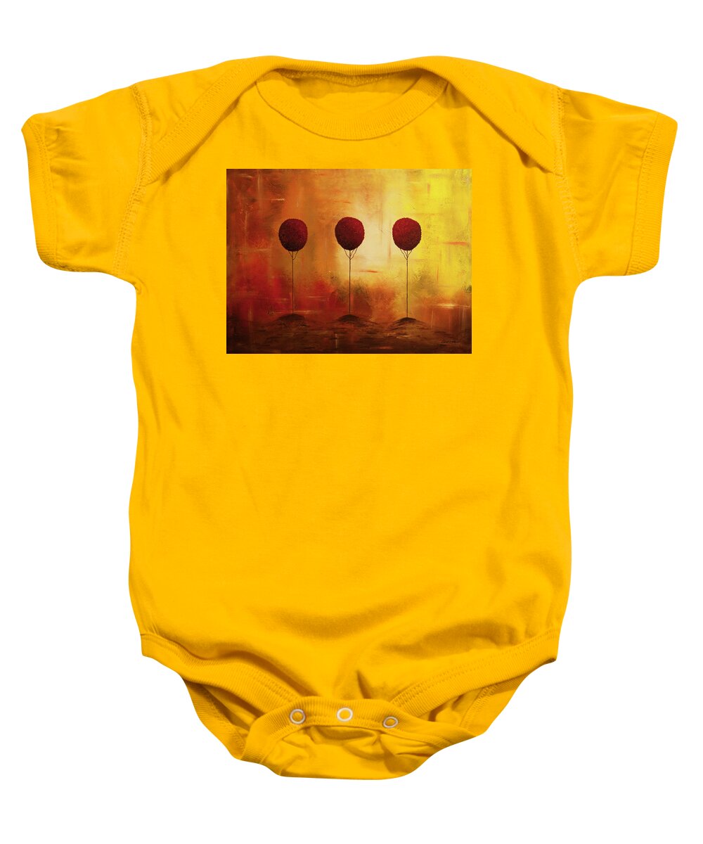 Tree Baby Onesie featuring the painting Three Alone but Together by Carmen Guedez