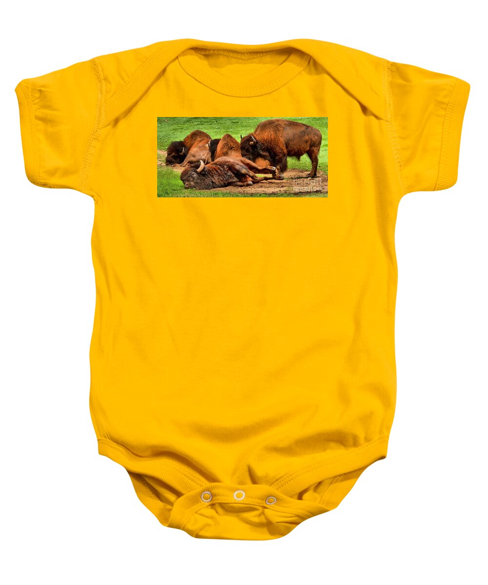 Bison Baby Onesie featuring the photograph Too Much Grass by Adam Jewell