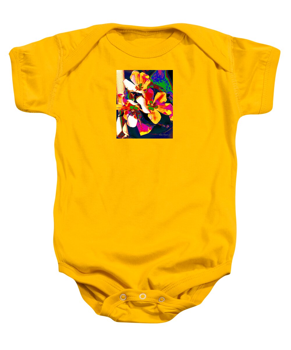 Tulip Kisses Baby Onesie featuring the mixed media Tulip Kisses Abstract 7 by Kume Bryant
