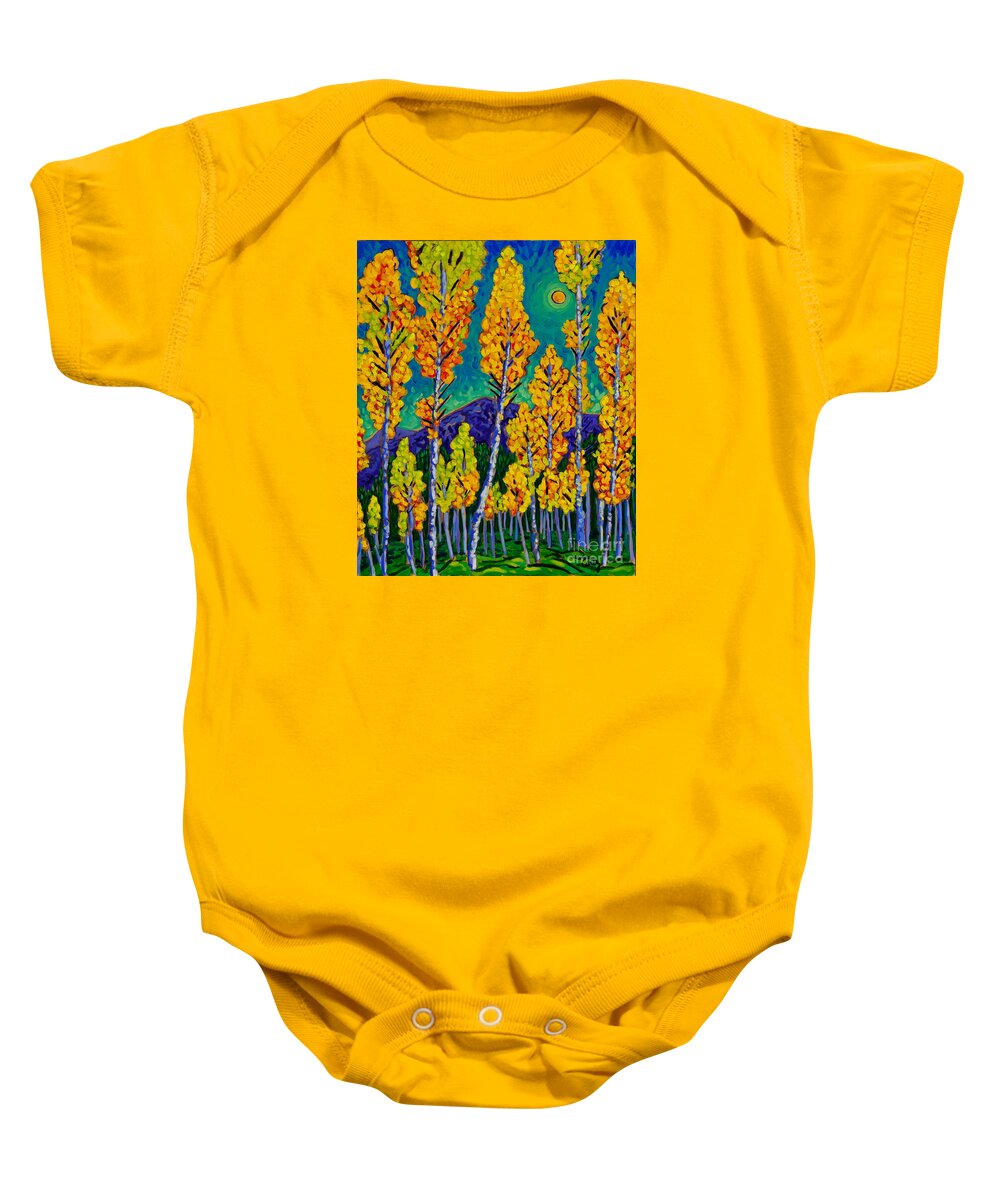 Twilight Baby Onesie featuring the painting Twilight Aspens by Cathy Carey
