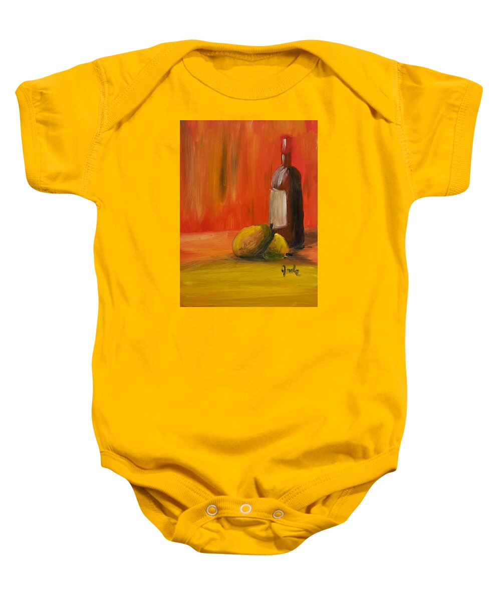 Still Life Baby Onesie featuring the painting Two Pears and Merlot by Steve Jorde