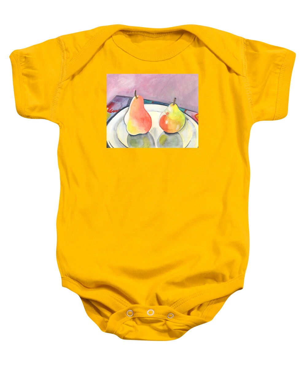 Pear Baby Onesie featuring the painting Two Pears by Helena Tiainen