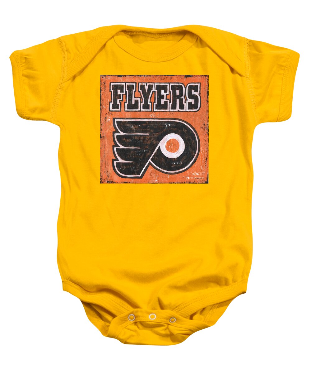 #faatoppicks Baby Onesie featuring the painting Vintage Flyers Sign by Debbie DeWitt