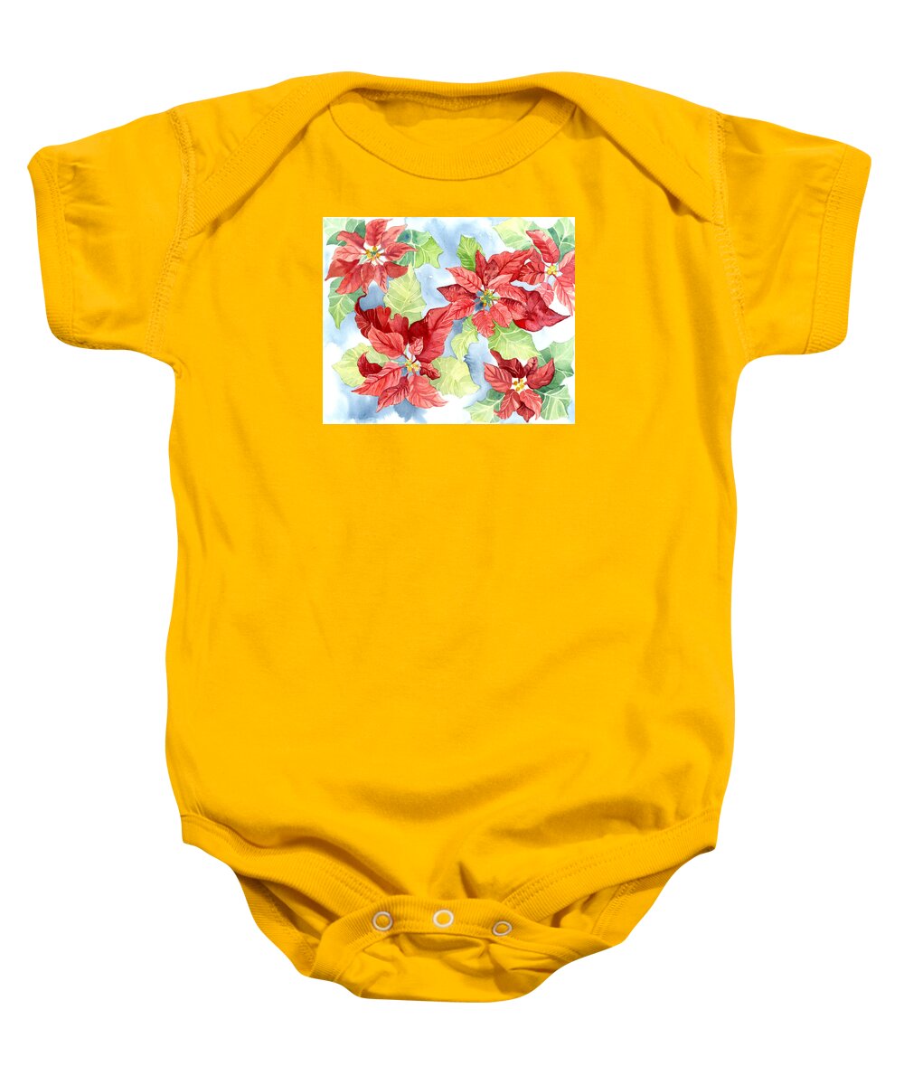 Poinsettia Baby Onesie featuring the painting Watercolor Poinsettias Christmas Decor by Audrey Jeanne Roberts